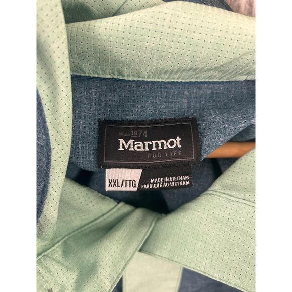 Marmot XXL Pullover Hoodie Green Blue Colorblock Outdoor Lightweight Hiking - Picture 10 of 10